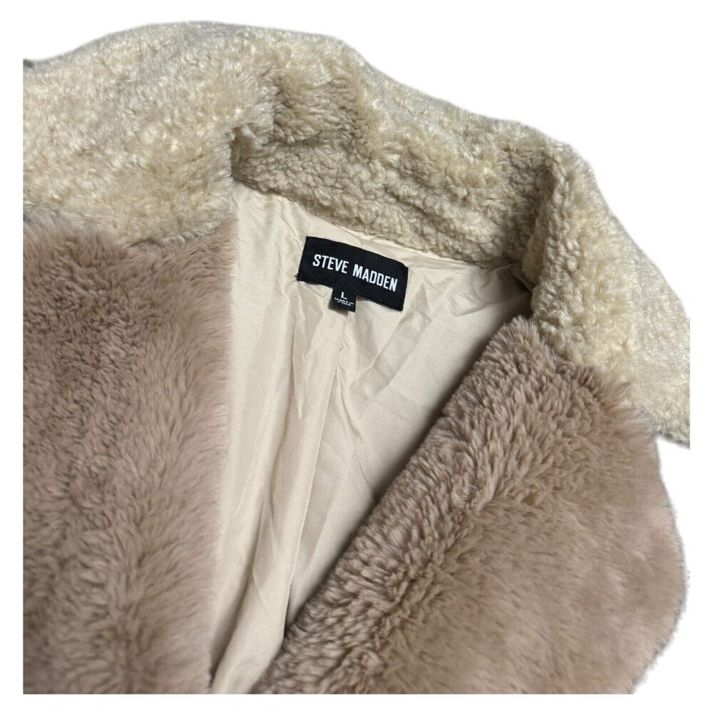 STEVE MADDEN Faux Fur Fleece Comfy Designer Womens Earth Tone Coat Large - Picture 2 of 4